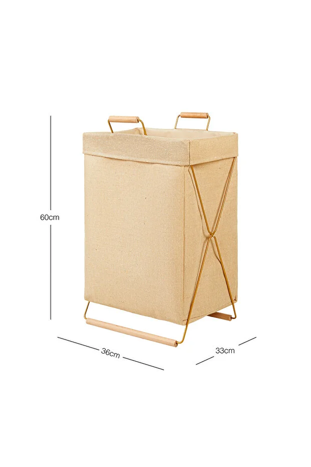 Katlanabilir Metal Destekli Jüt Keten Düzenleyici Oyuncak Sepeti Çamaşır Sepeti 36x33x60